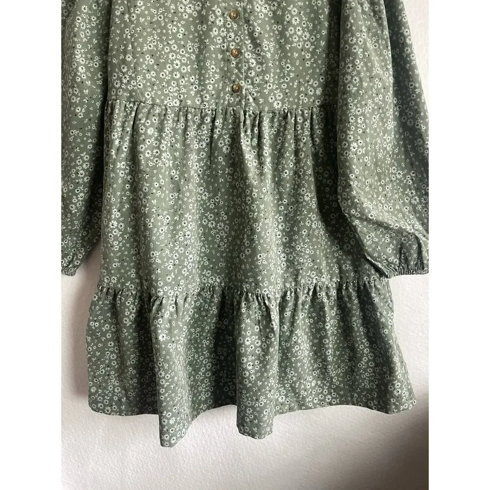 Gap Kids Green Corduroy Floral‎ Casual Flower Dress Long Sleeves Buttoned LARGE